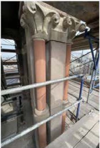 Brownstone colonettes after restoration