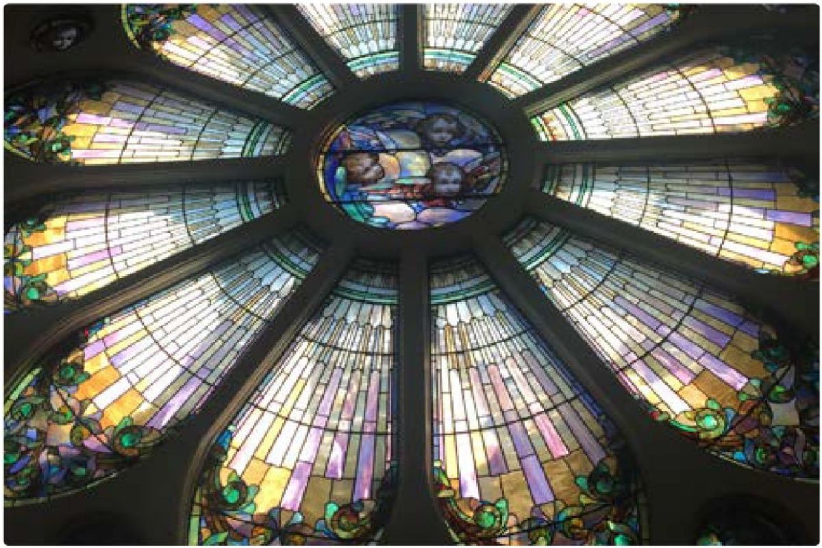 Restored circular stained glass rose window