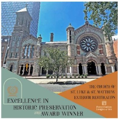 2022 Excellence in Historic Preservation Award plaque for the Church of St. Luke and St. Matthew