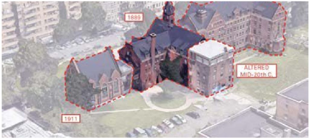 Engineering drawing showing building massing and zoning heights