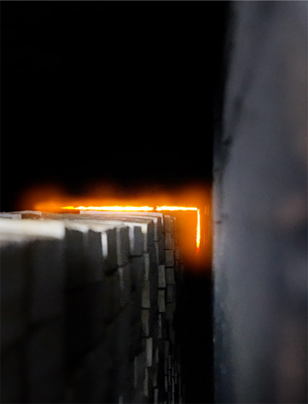 Bricks firing in a kiln